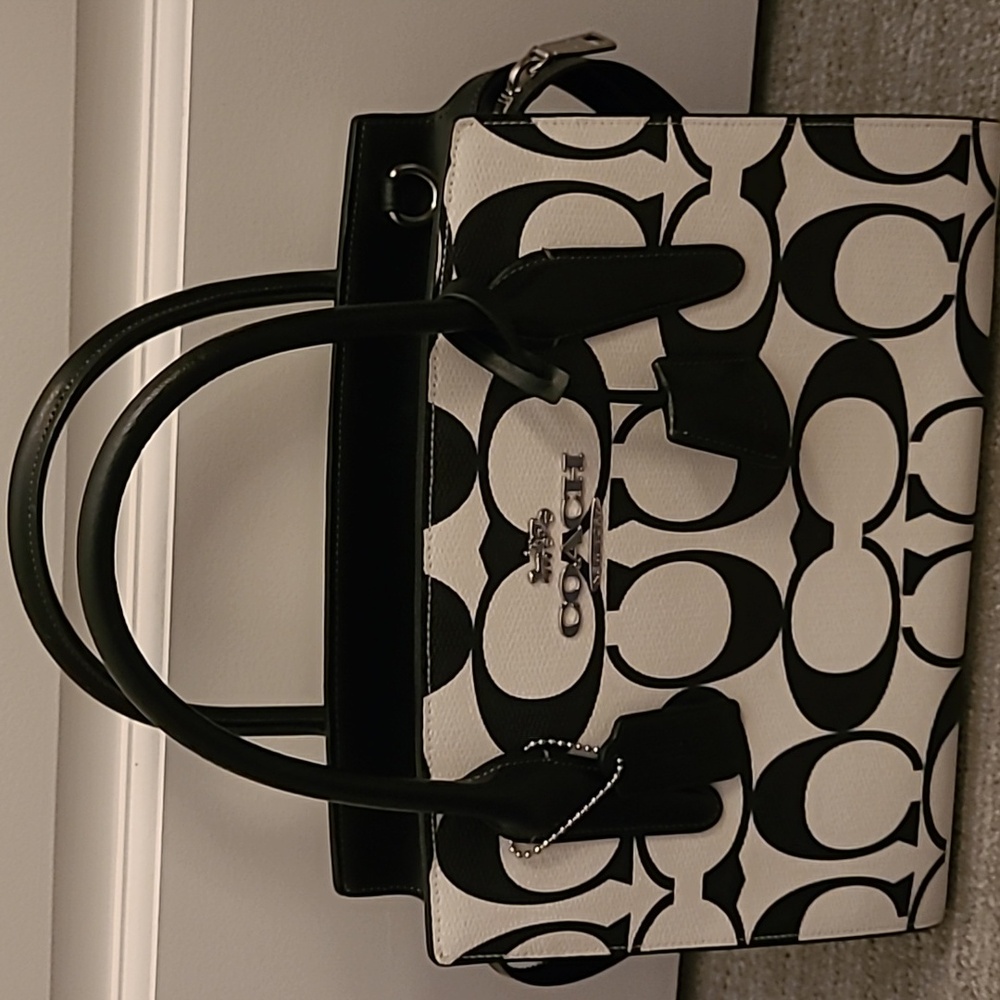 Coach Andea Black and White Signature Handbag Satchel